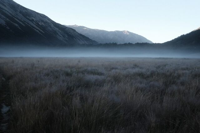 ⁂

空と地上を分断するかのような一筋の朝靄。
朝露が冷たい。渡渉が追い討ちをかける。

２０km以上に渡って平らな草原が広がる自然。日本にもこんな場所はあるのだろうか？

風が心地よく、正面の山が変わるたびに地図を見てみる。名前はあったりなかったり。日本ならきっと登山道があるだろうけど、ニュージーランドにはないようだ。

Anne Hutは大きくて素敵なHutだった。その分たくさんの人が集まる。ロケーションも良いし、サンドフライもほとんどいない。でも、私は昨日の心地よい夜が忘れられなかった。

Day８３：Waiau Hut － Anne Hut  ２５.６３km

２０２３-２０２４
Te Araroa in NZ

#teararoa
#teararoanewzealand
#nelsonlakesnationalpark
#waiaupass
#annehut
#テアラロア
#テアラロアニュージランド
#ロングトレイル
#ロングディスタンスハイキング
#ロングトレイルハイカー
#山が好き
#自然が好き
#ロングトレイルが好き
#海外ロングトレイル
#山歩き
#山旅
#longtrail
#longdistancehiking 
#longtrailhiker
#trampingnewzealand 
#mountainhike
#hikenewzealand